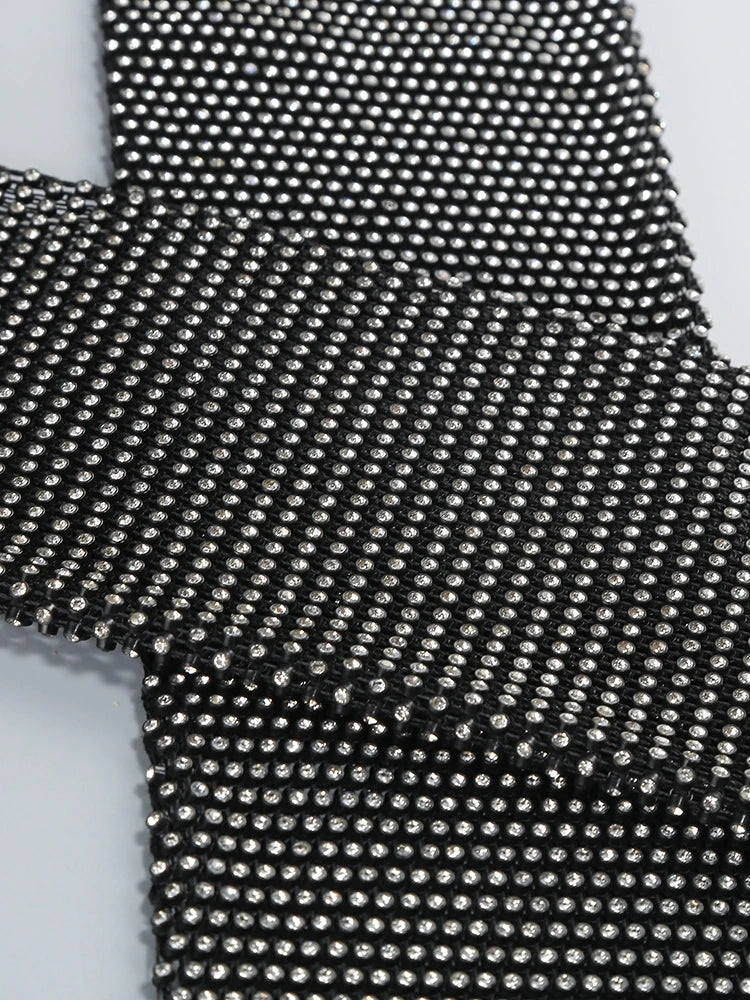 Sexy V Neck Long Sleeve Blazer With Rhinestone Sleeve Women Black Diamond Patchwork Slim Jacket Evening Party Club Cocktail Coat