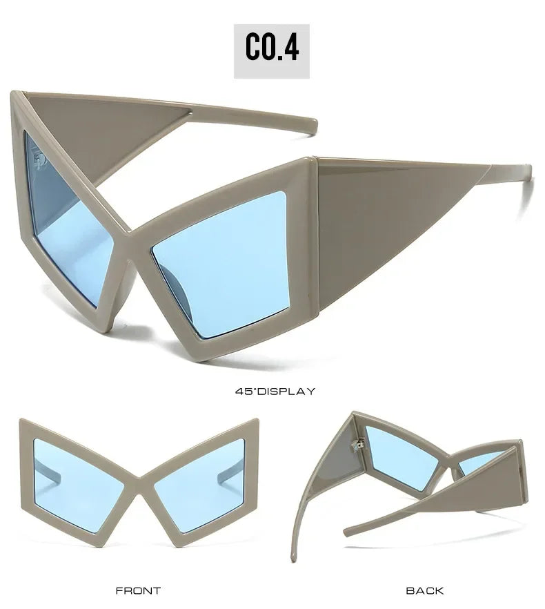 JNPCXI Fashion Oversized Cat Eye Sunglasses Women Red Shades UV400 Retro Gradient Men Wide Legs Sun Glasses