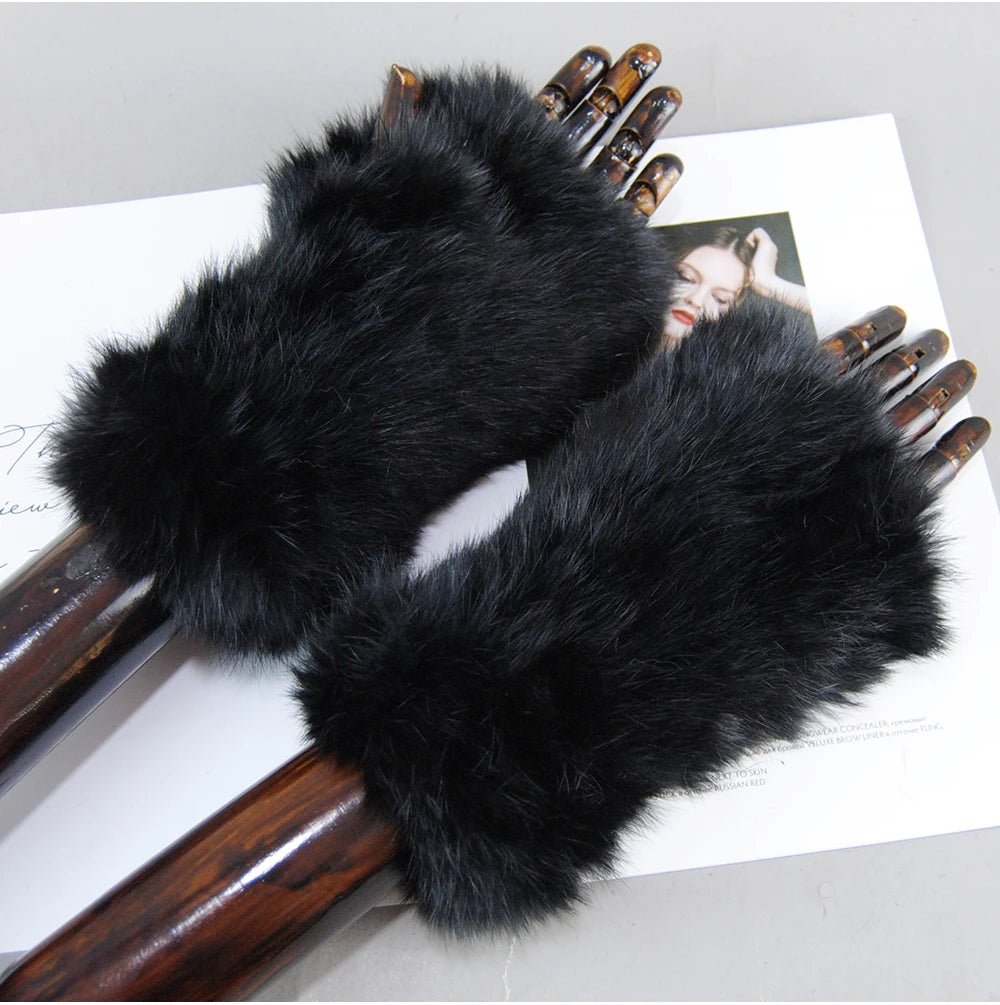 New Arrival Women Knit Fur Mitten Girls 100% Real Genuine Knitted Rex Rabbit Fur Mittens Winter Warm Real Fur Fingerless Gloves