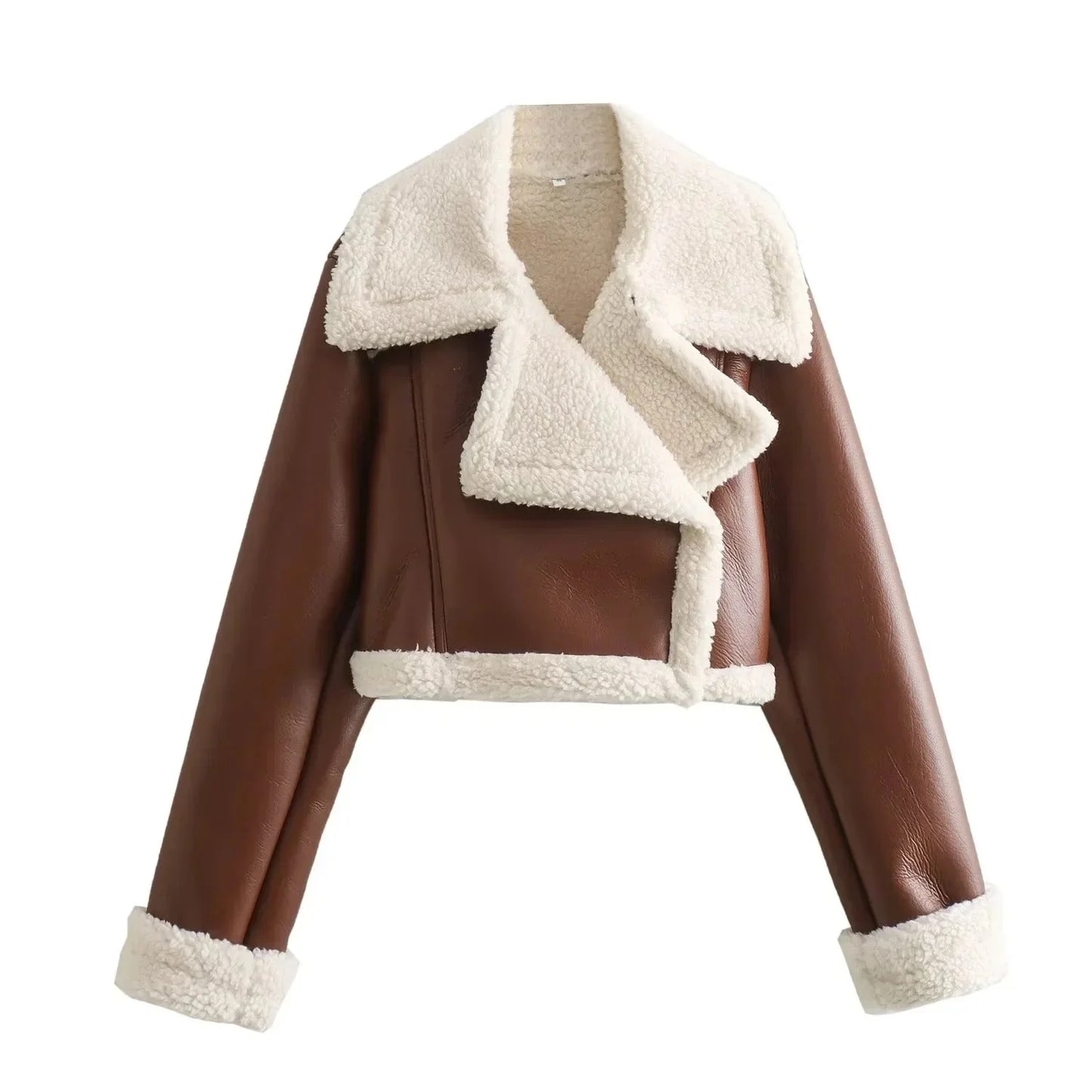 Winter New Women's Faux Fur Lined Short Jacket Double-sided Zipper Collar Leather And Fur Double-sided Short Coat