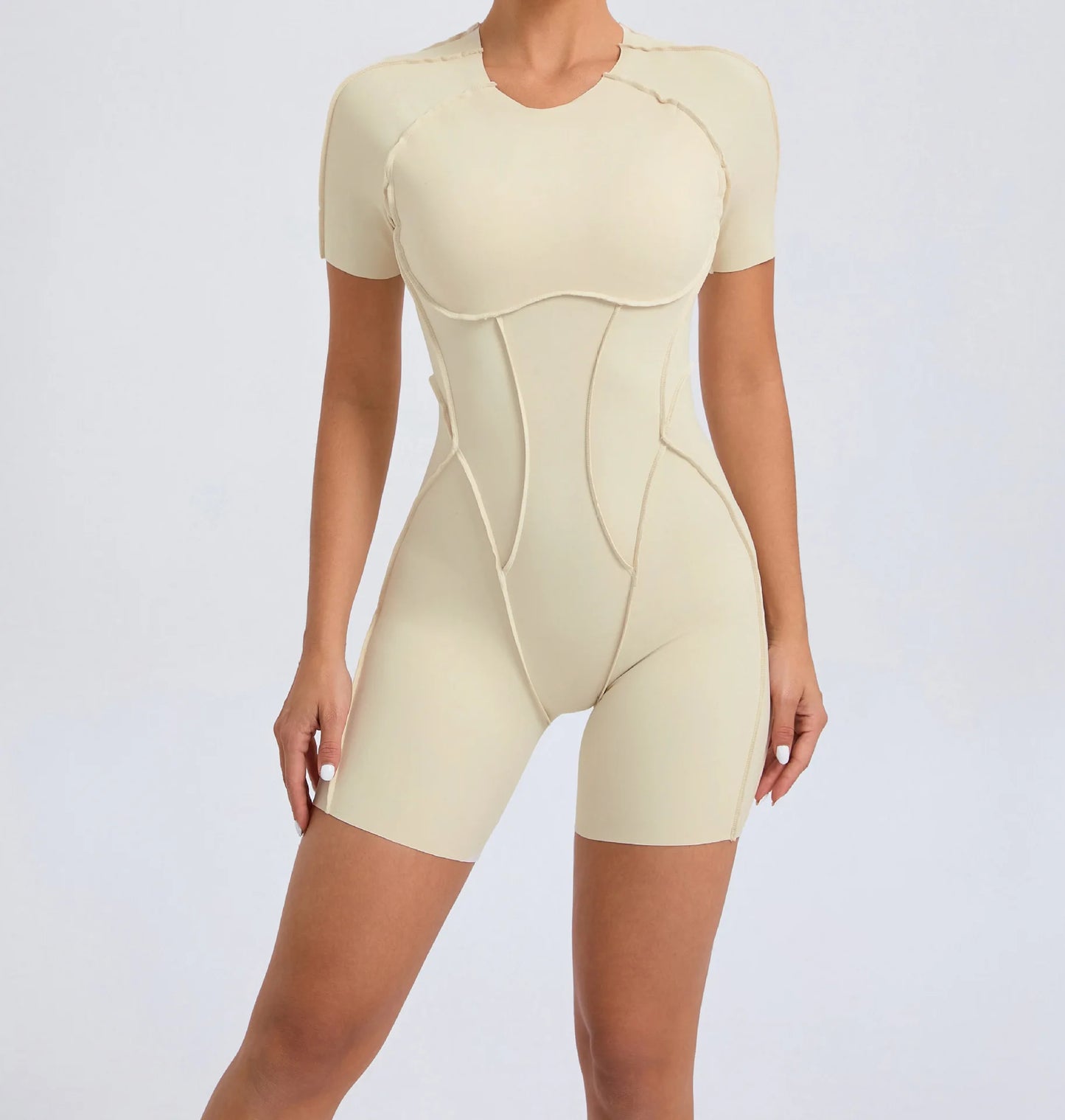 Customized LOGO women's three-dimensional aesthetic sports one-piece yoga clothes tight short-sleeved hollow back onesie