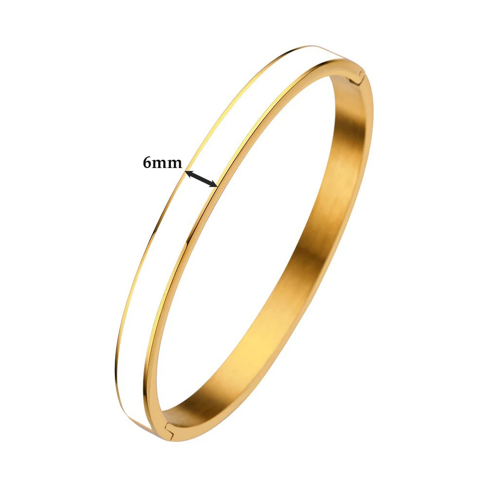 CARLIDANA Luxury Colorful Orange Enamel Bangles Bracelets for Women Party Gift Fashion Bangles Original Stainless Steel Jewelry