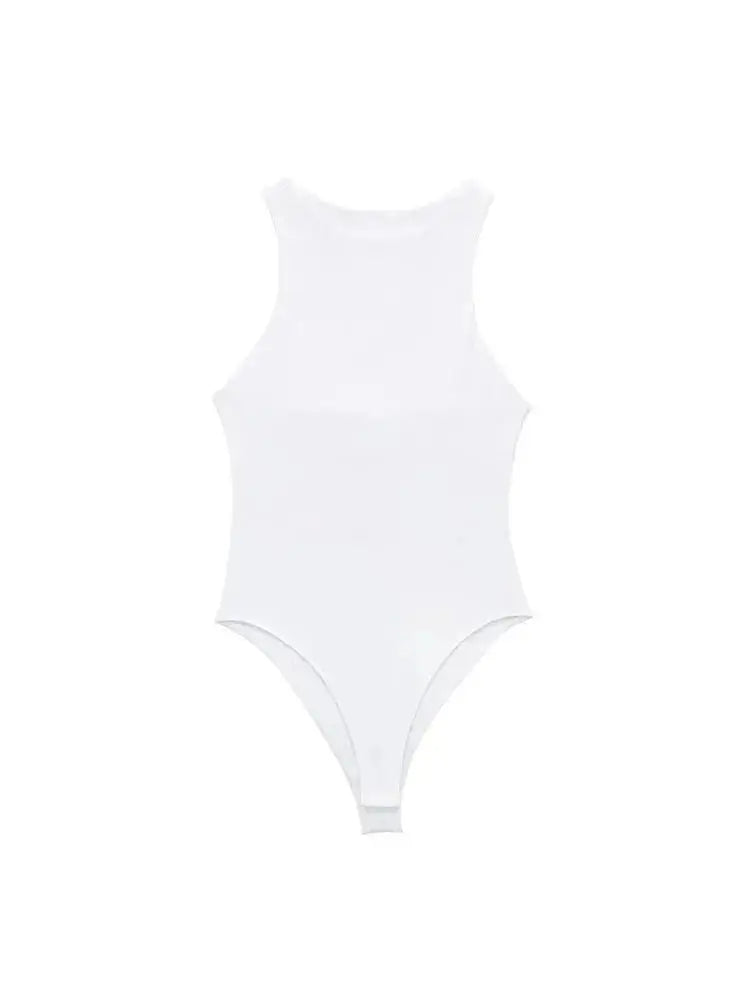 TRZA Women Fashion With Halter Neck Skinny Bodysuit Sexy Sleeveless Snap-button Female Playsuits Mujer
