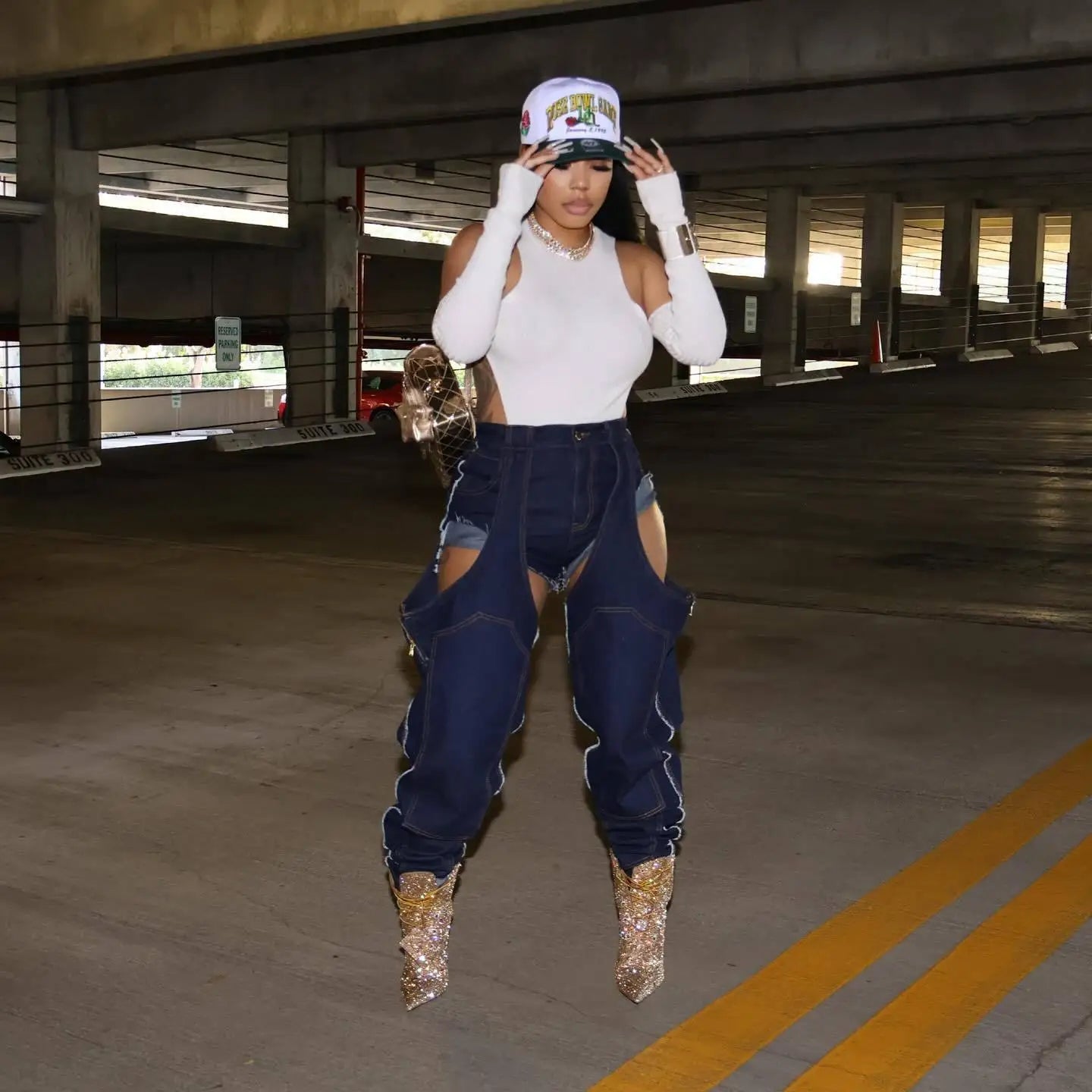 FAGADOER Hollow Out Sexy Denim Pants Women Irregular High Waist Cargo Patchwork Elasticity Jeans Hot Girl Y2k Streetwear Bottoms
