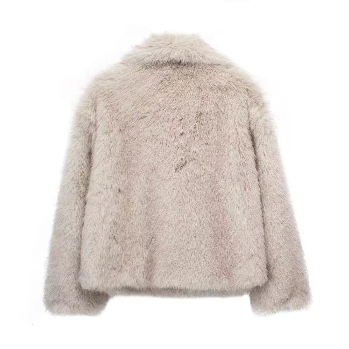 TRAFZA Female Vintage Artificial Fur Effect Coats Lapel Warm Plush Long Sleeves Hidden Buttons Autumn Winter Casual Outerwear