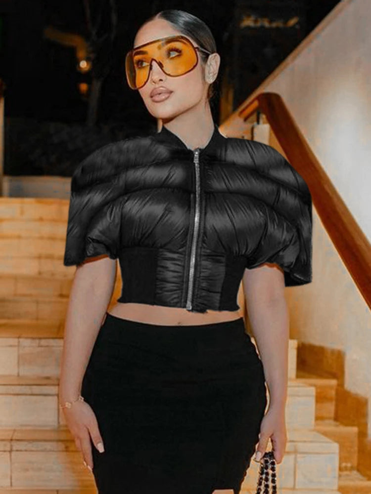Weird Puss Hipster Zip Jacket Women Thick Padded Autumn New Fashion Shorts Sleeve Quilted Padded Casual Basic Wild Streetwear