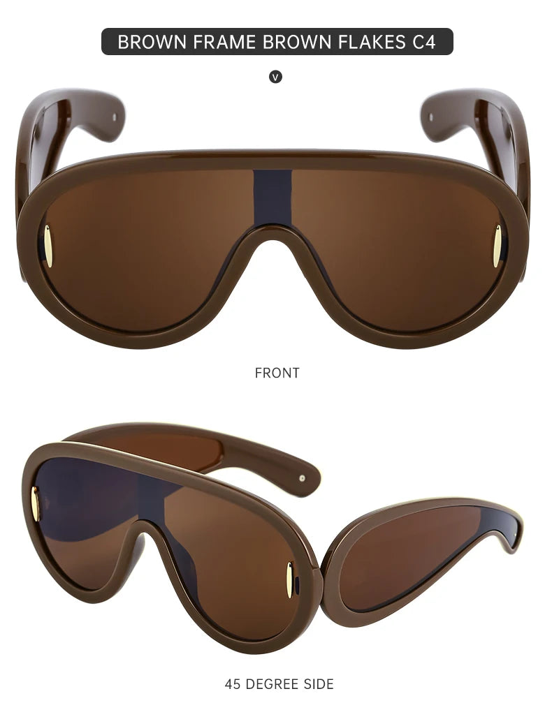 Oversized Wave Mask One-Piece Sunglasses Women Y2K Punk Sports Sun Glasses for Lady 2025 Luxury Brand Steampunk Eyewear Goggle