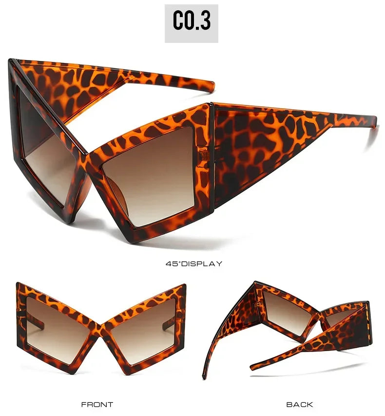 JNPCXI Fashion Oversized Cat Eye Sunglasses Women Red Shades UV400 Retro Gradient Men Wide Legs Sun Glasses