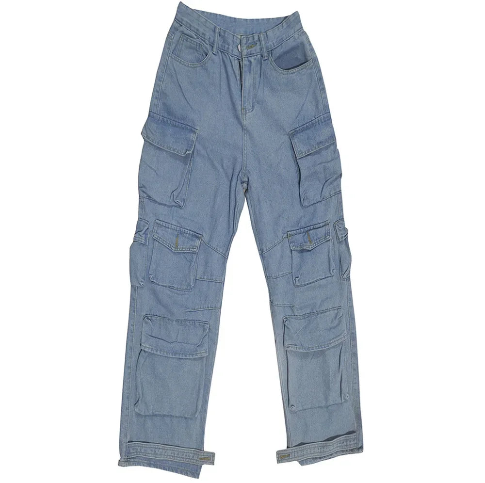Solid Casual Baggy Cargo Pants for Women Youthful Female Trousers Multi-pocket Fashion Vintage Women's High Waist Wide Pants