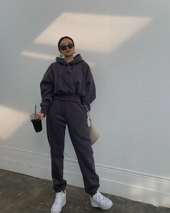 Casual New Fashion Hoodies Suit Women Winter Spring Solid Tracksuit Two Pieces Set Sports Pullover Sweatpants Sweatshirt Mujer