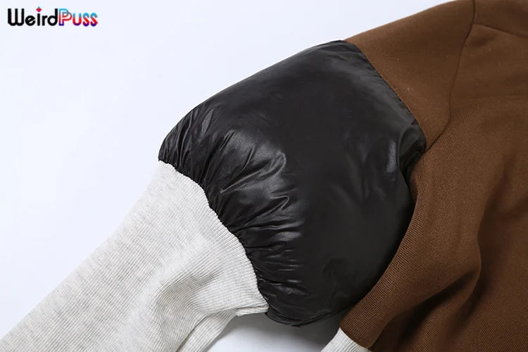Weird Puss Contrast Patchwork Jacket Women Chic Zip Hipster Winter Trend full Sleeve Coat Wild Streetwear Casual Jersey Outwear