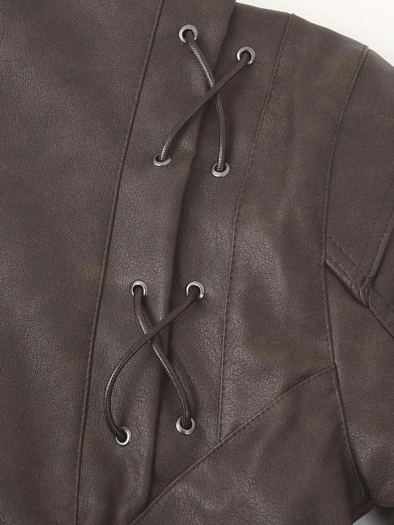 TRAFZA Spring Women Retro Brown PU Jackets Lace-up Single Button Coats Slim Sashes Jacket Fashion 2025 Female Casual Outwears