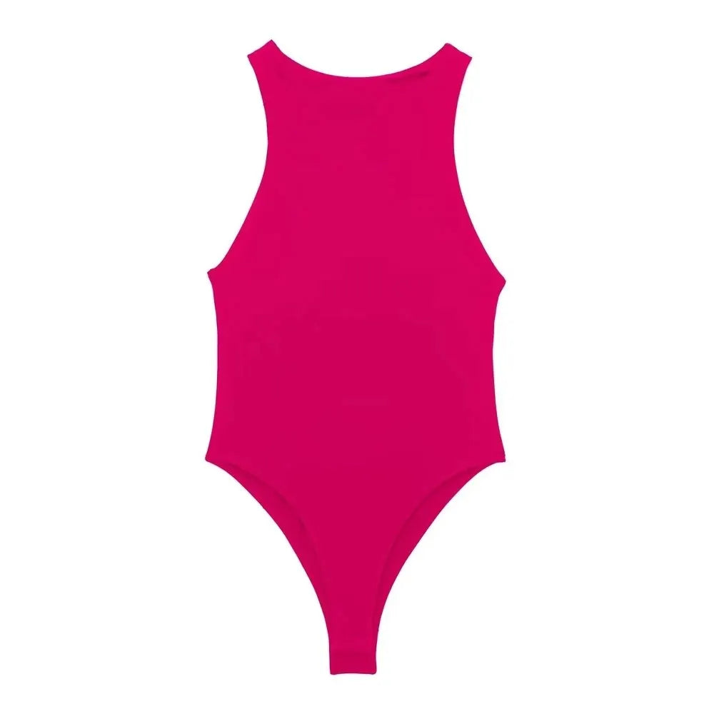 TRZA Women Fashion With Halter Neck Skinny Bodysuit Sexy Sleeveless Snap-button Female Playsuits Mujer