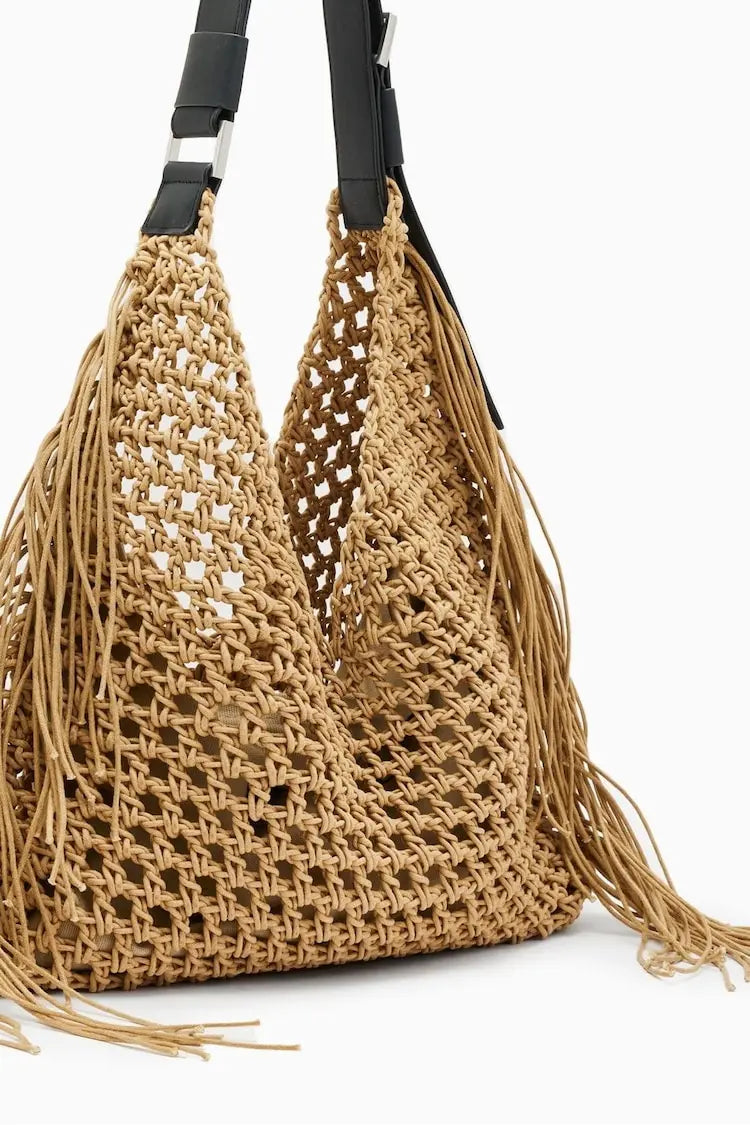 Bohemian beach bags for women luxury designer handbags purses 2025 new nylon fabric hollow tassels with inner pocket