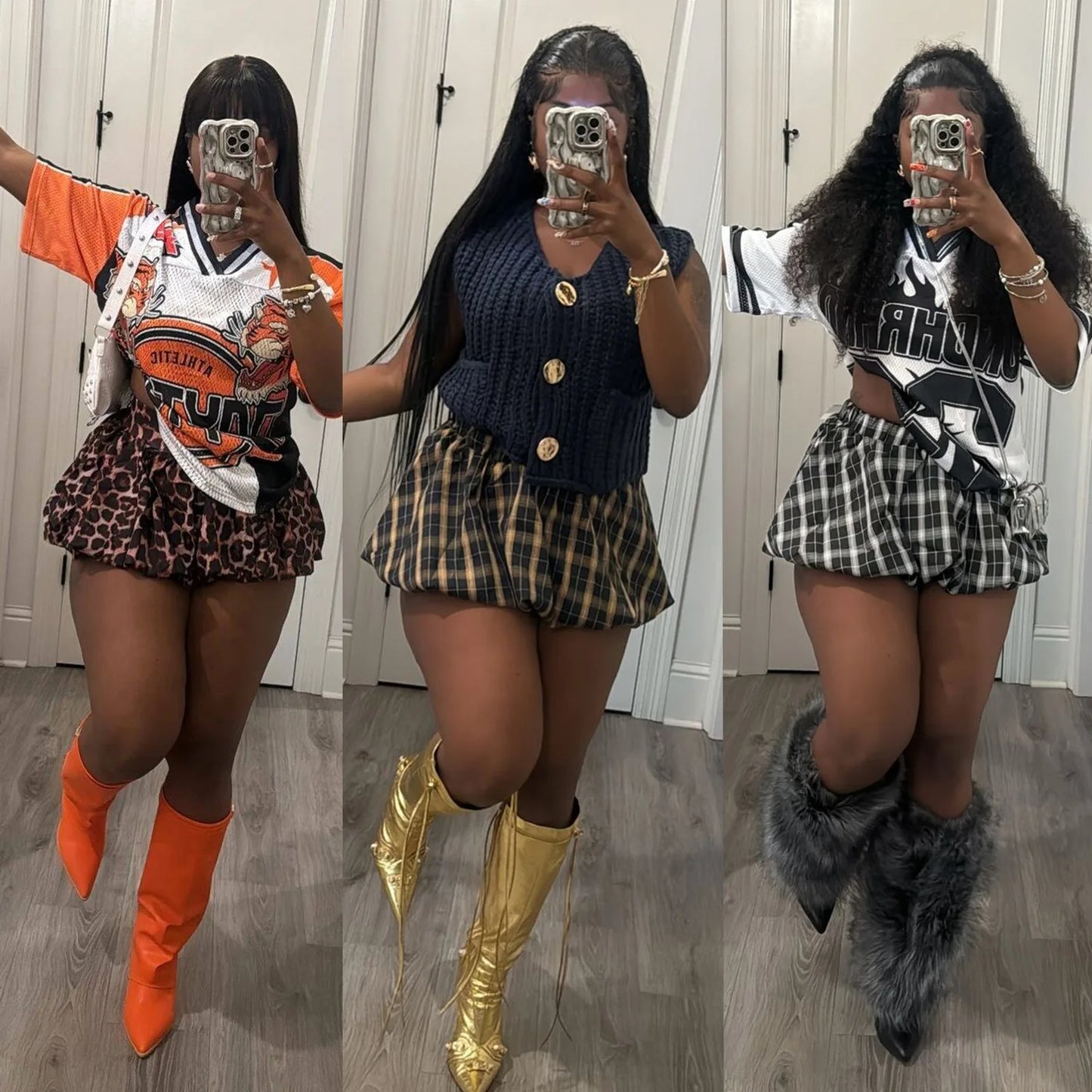 CMYAYA Autumn Bubble A-Line Basic Plaid Leopard High Waist Women's Bud Skirt Sweet Cute Sexy Casual 2024 Street Skirts Vacation