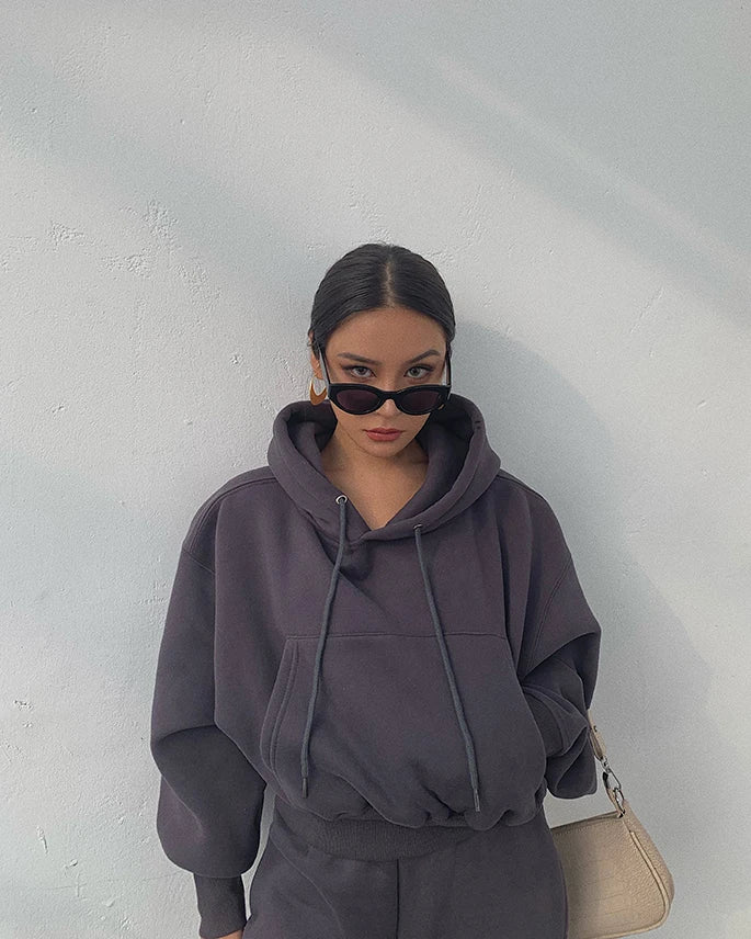 Casual New Fashion Hoodies Suit Women Winter Spring Solid Tracksuit Two Pieces Set Sports Pullover Sweatpants Sweatshirt Mujer