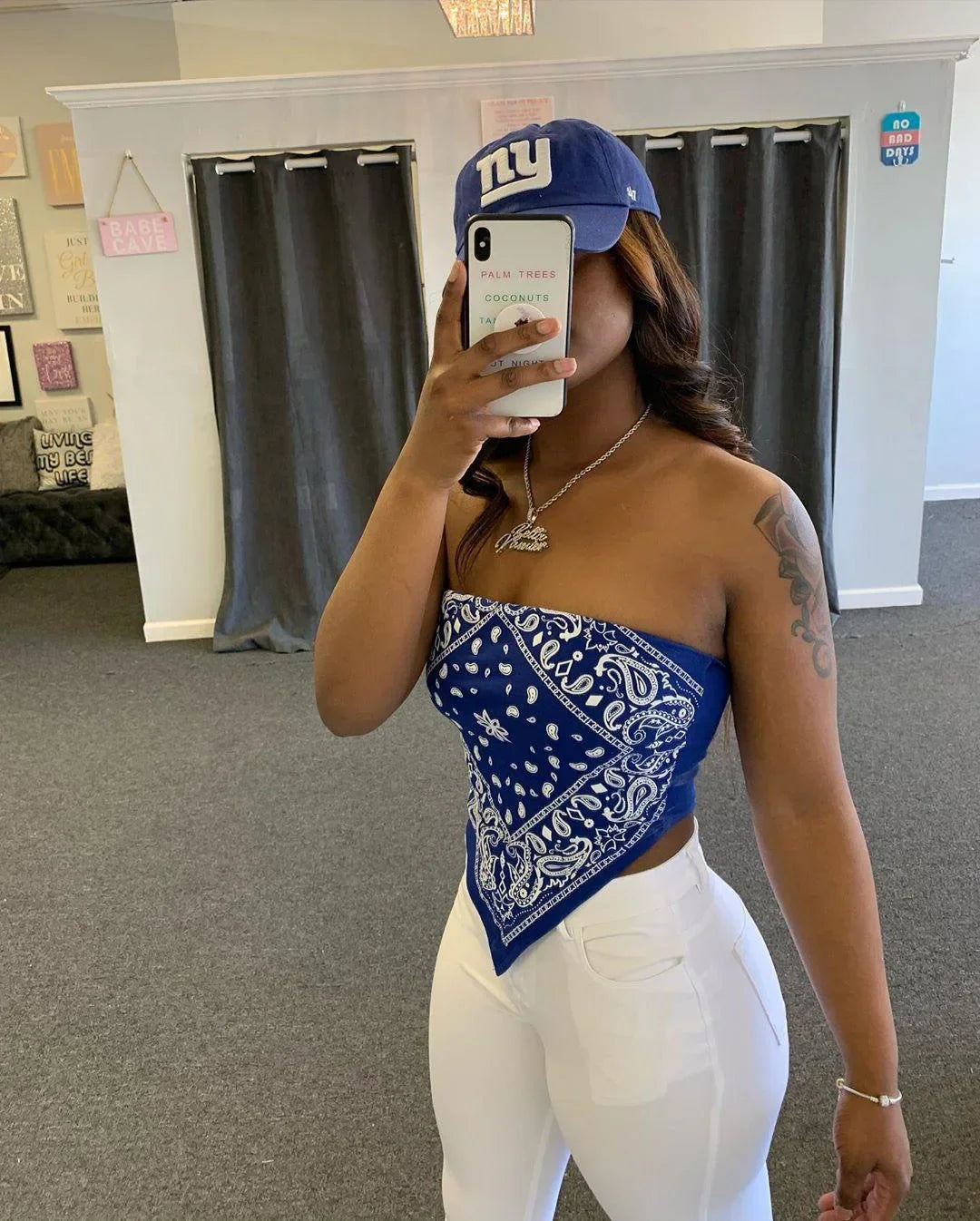 ANJAMANOR Cute Sexy Graphic Bandana Crop Top Women Clothing 2023 Summer Women Off Shoulder Backless Tank Tops D13-AI10