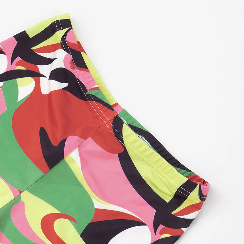 Joskaa Colorful Print Beach Style 2 Piece Sets Women Swimsuit Sexy Tube Tops and Shorts Matching 2025 Summer Bathing Suit