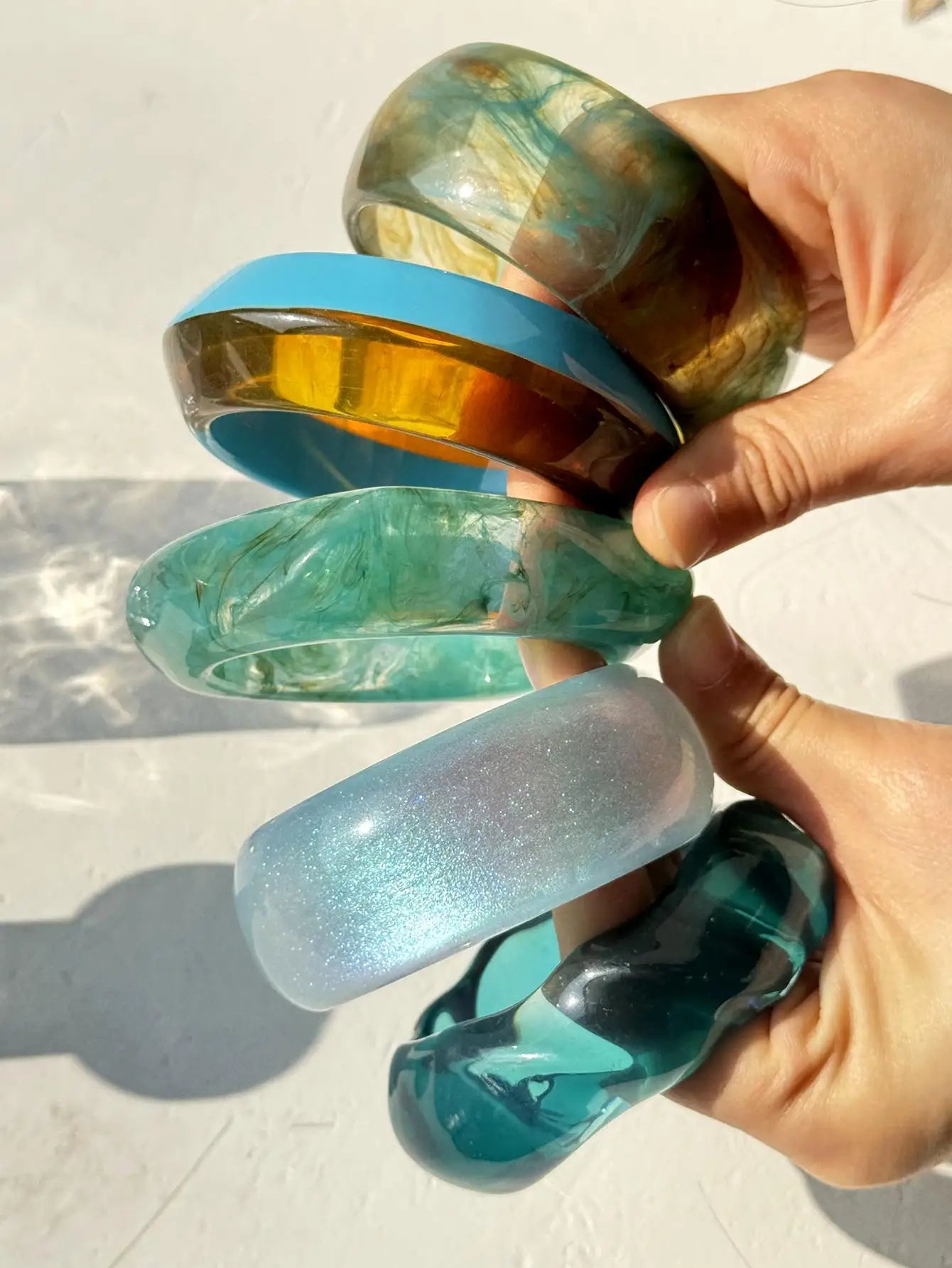 Blue Twisted Irregular Square Round Summer Resin Bracelet for Women Girl Party Jewelry HUANZHI 2025 NEW INS