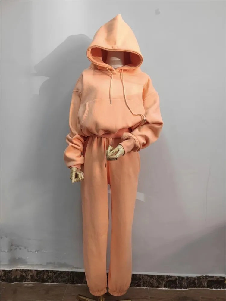 Casual New Fashion Hoodies Suit Women Winter Spring Solid Tracksuit Two Pieces Set Sports Pullover Sweatpants Sweatshirt Mujer