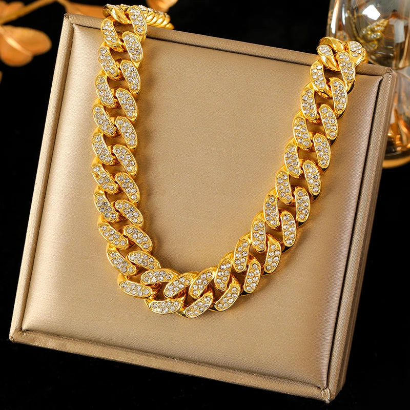 EILIECK 316L Stainless Steel Gold Silver Color Thick Chain Necklace For Women Fashion Cuban Neck Chain Waterproof Jewelry Gift