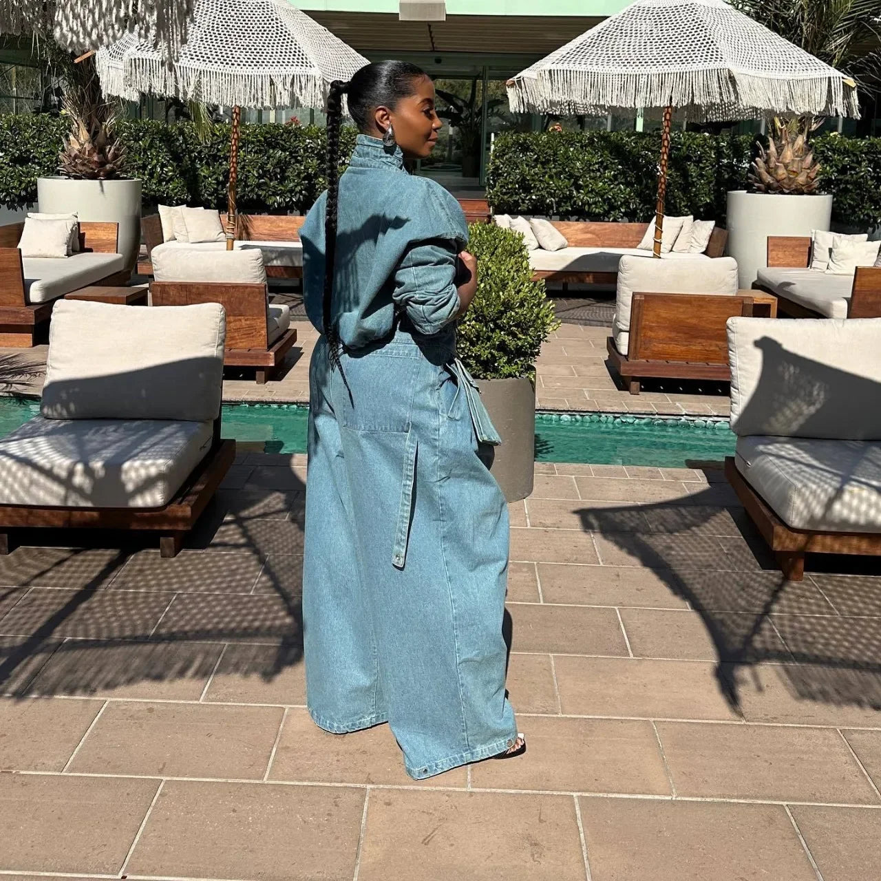Denim Two Piece Sets Women Coat Jacket Wide Leg Pants Jeans Suits Matching Sets Trousers Outfits 2025 Y2k Streetwear Party