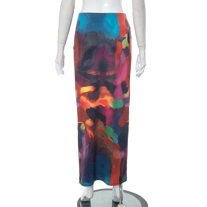 Simenual Harajuku Aesthetics Multi Printed High Waist Long Skirts Women Cyber Y2K Package Hip Skirt Chic Holiday Outfits Slim