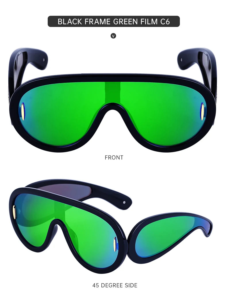Oversized Wave Mask One-Piece Sunglasses Women Y2K Punk Sports Sun Glasses for Lady 2025 Luxury Brand Steampunk Eyewear Goggle