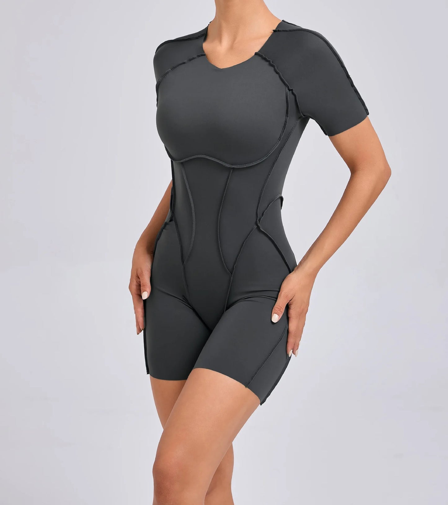 Customized LOGO women's three-dimensional aesthetic sports one-piece yoga clothes tight short-sleeved hollow back onesie