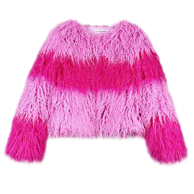 Faux Fur Coats Women Lamb Wool Short Coat Y2k Streetwear Thick Warm Y2k Streetwear Elegant Pink Jackets Open Stitch Jacket