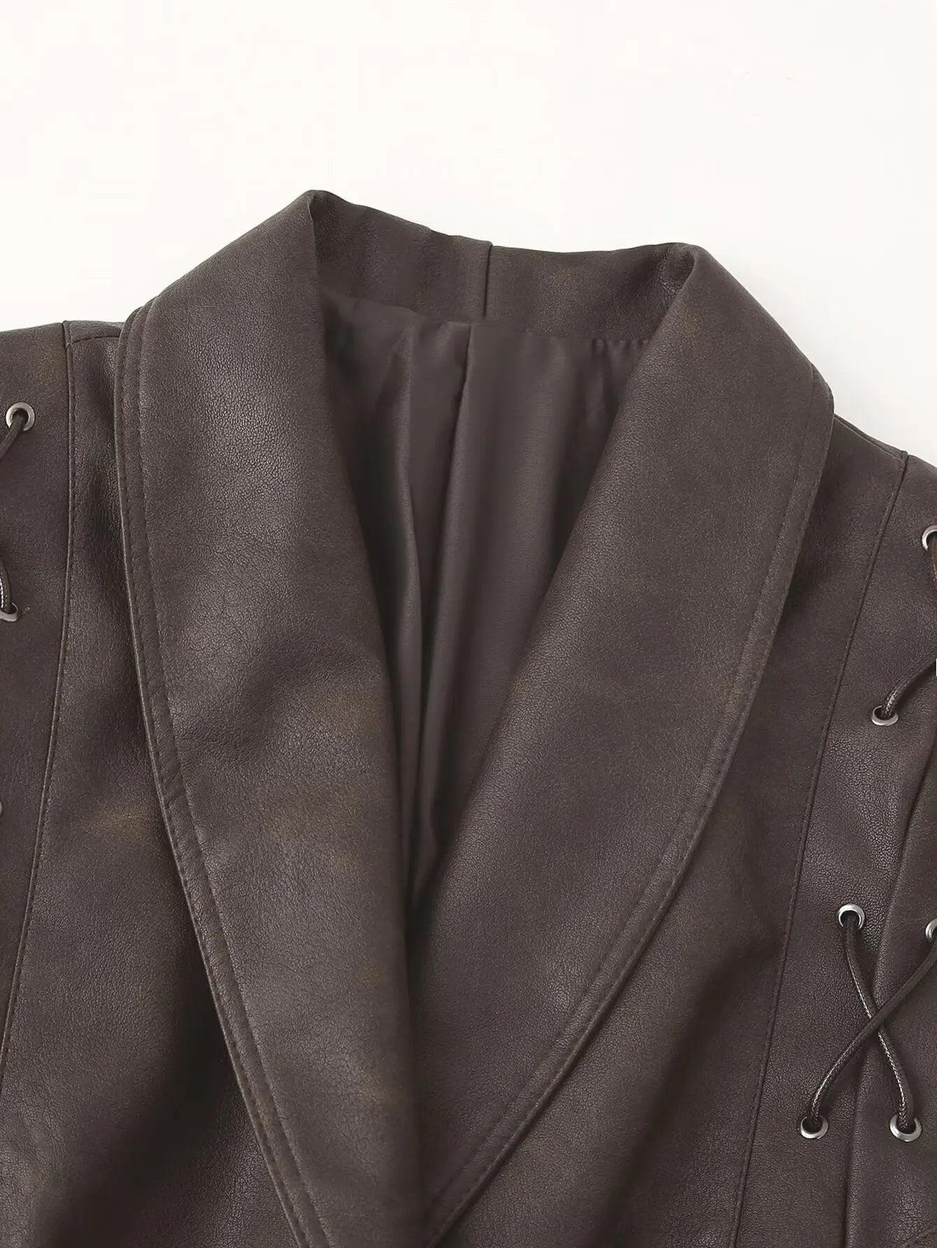 TRAFZA Spring Women Retro Brown PU Jackets Lace-up Single Button Coats Slim Sashes Jacket Fashion 2025 Female Casual Outwears