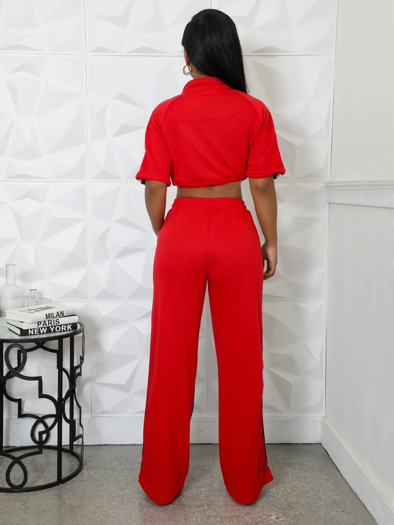 Pant Set Women Two Piece Sets Denim Matching Sets Jogger Tracksuit Matching Sets Zipper Tops Wide Leg Long Pants Elastic Waist