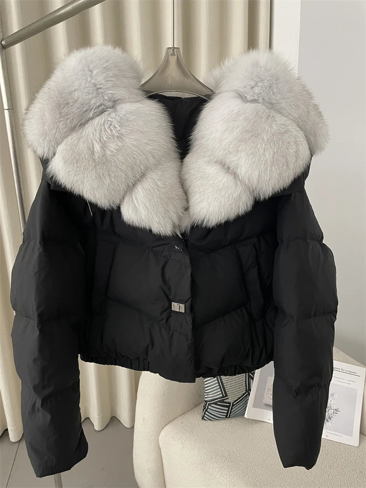 OFTBUY 2025 Big Natural Real Fox Fur Coat Women Autumn Winter Female 90% White Duck Down Jacket Feather Short Coat Thick Warm