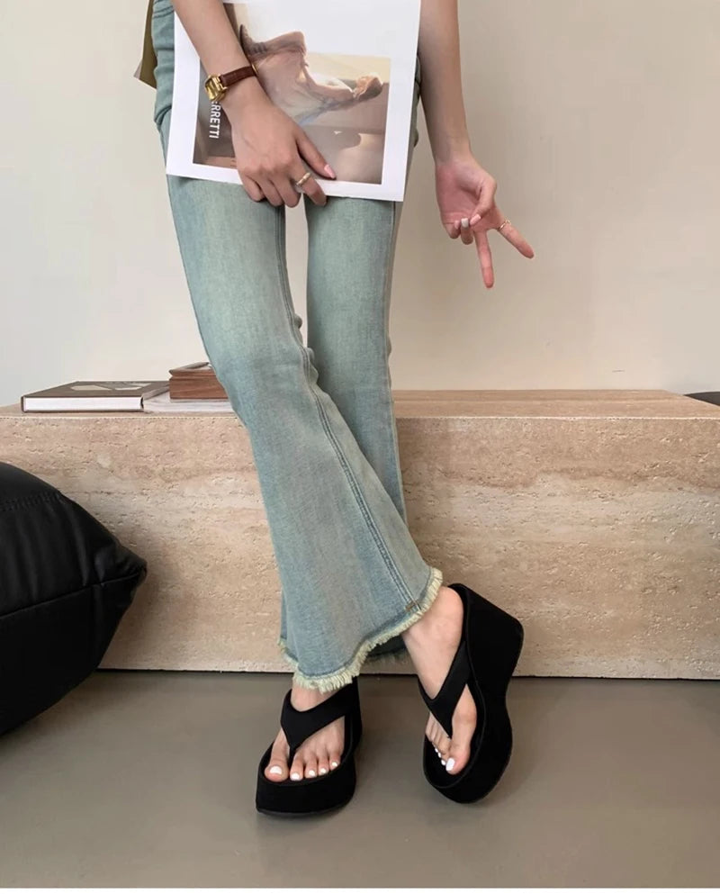 Design Summer Chunky Woman Slippers Fashion Platform Wedges High Heel Silvery Ladies Shoes Zapatillas De Mujer
