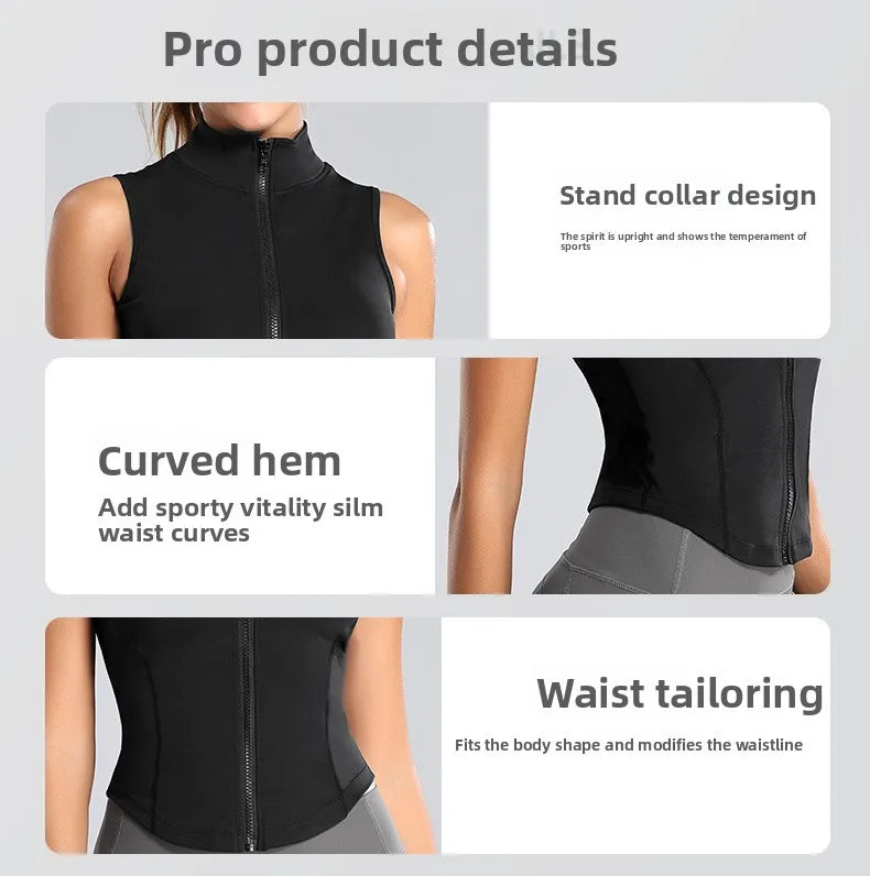 Customized LOGO Women's Outdoor Vest Yoga Suit Running Sports Riding Skinny Sleeveless Slim zipper Vest Tight Fitness Suit
