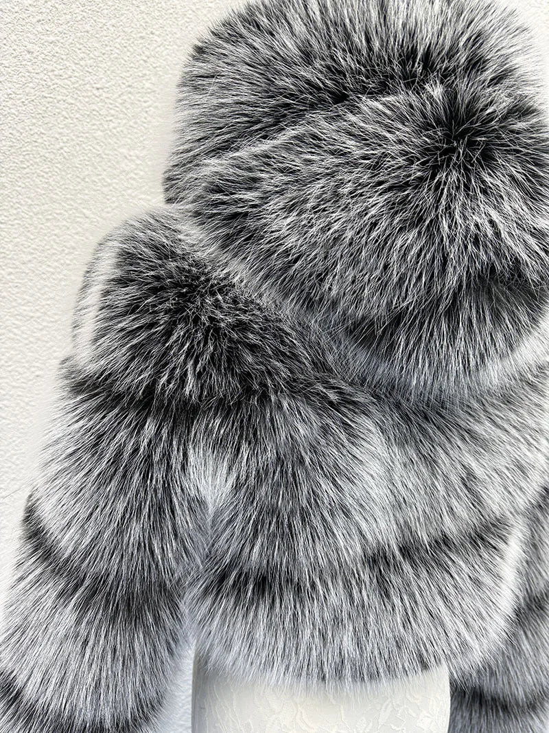 S-6XL Women Coat Autumn Winter Short Hooded Faux Fox Fur Coat Thick Warm Outerwear Fake Fur Woman Jackets Ladies Furry Coats