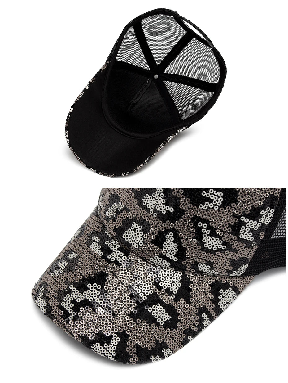 CNTANG New Women's Baseball Cap Summer Mesh Hat Fashion Leopard Spangle Design Hats For Woman Outdoors Sun Visor Adjustable