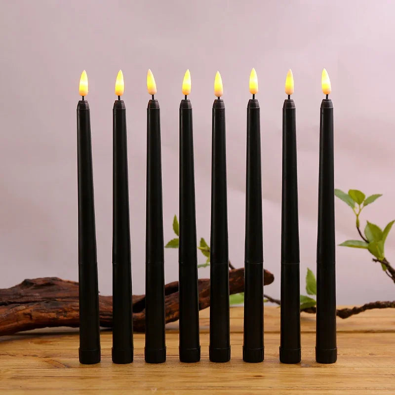 Black/White Led Candles with Flickering Flame,Battery Operated Flameless Halloween Grave Decor Votive Church Candles 1pc