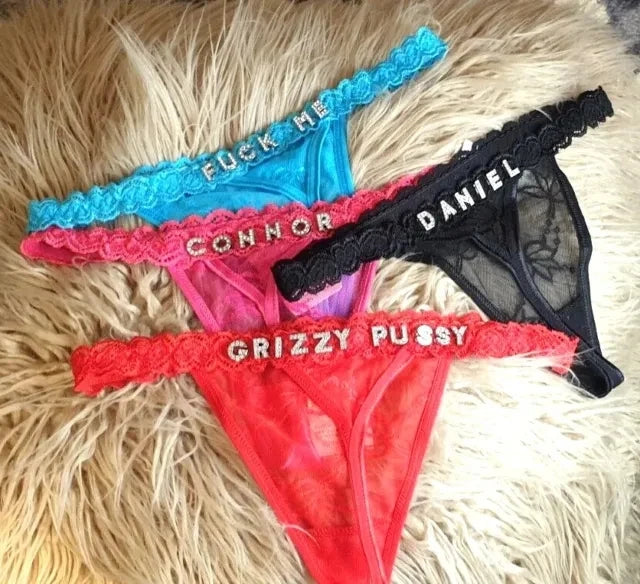 Custom Thong Panties with Name DIY Letter Waist Chain Body Jewelry Women Sexy Lace Bikini G-String Girl Christmas Cheeky Gift