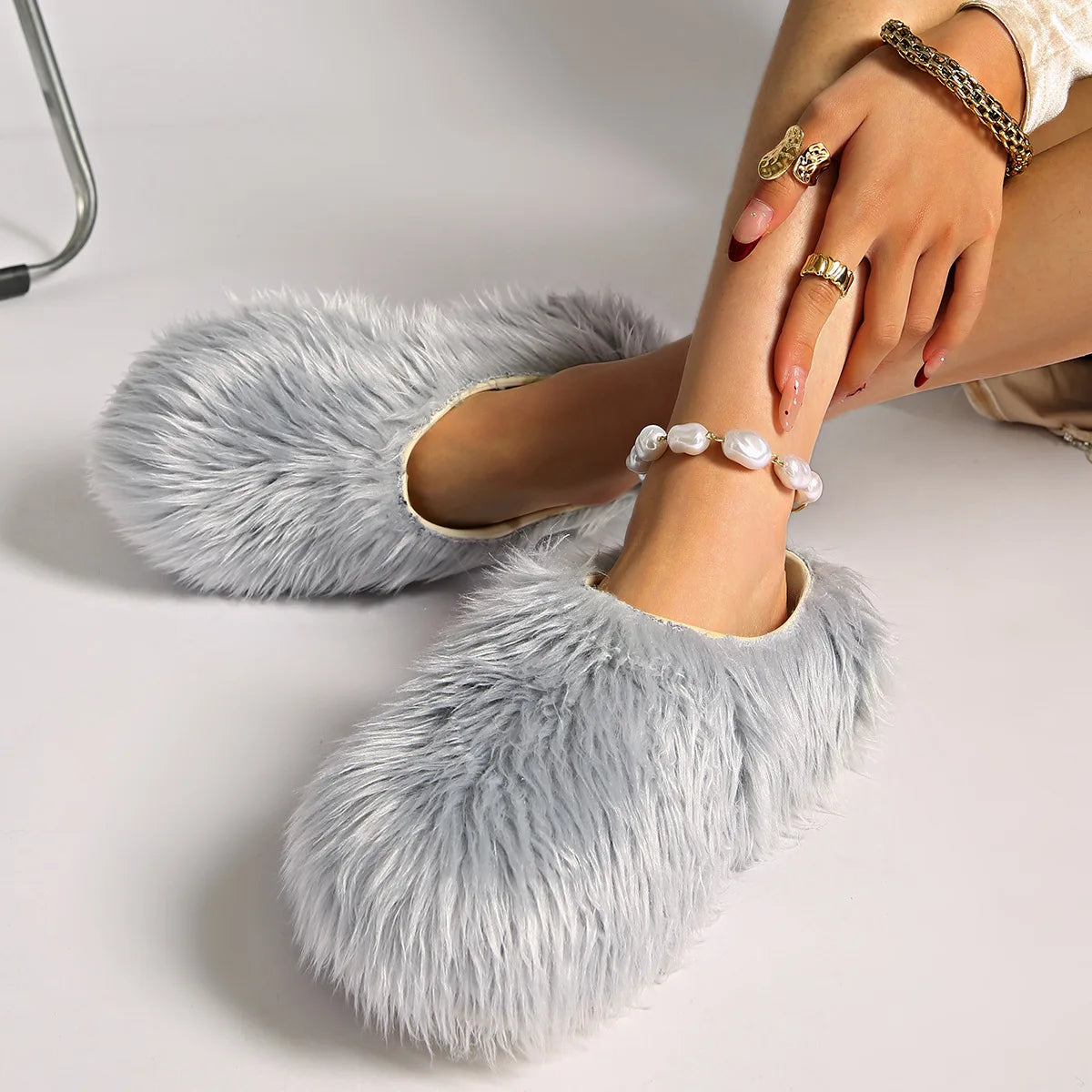 Modern Slippers Women's Faux Fur Adult Platform Mule Shoes Thick Sole Slides