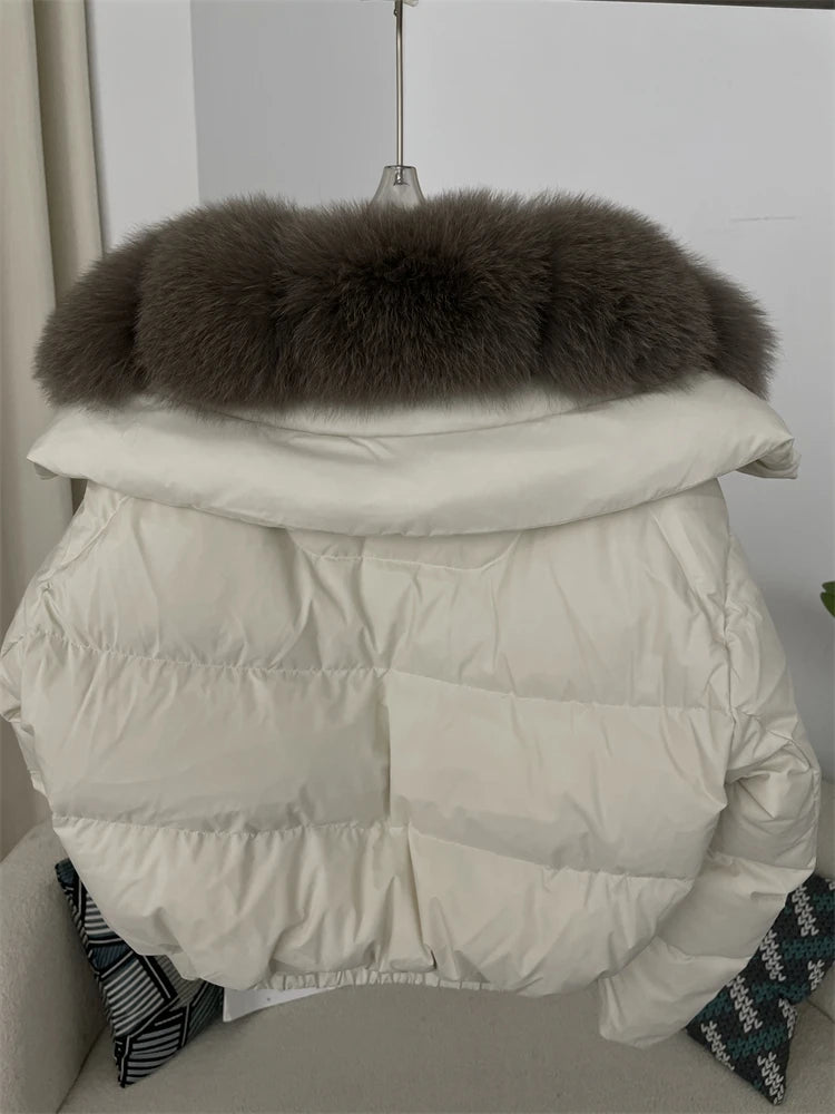 OFTBUY 2025 Big Natural Real Fox Fur Coat Women Autumn Winter Female 90% White Duck Down Jacket Feather Short Coat Thick Warm