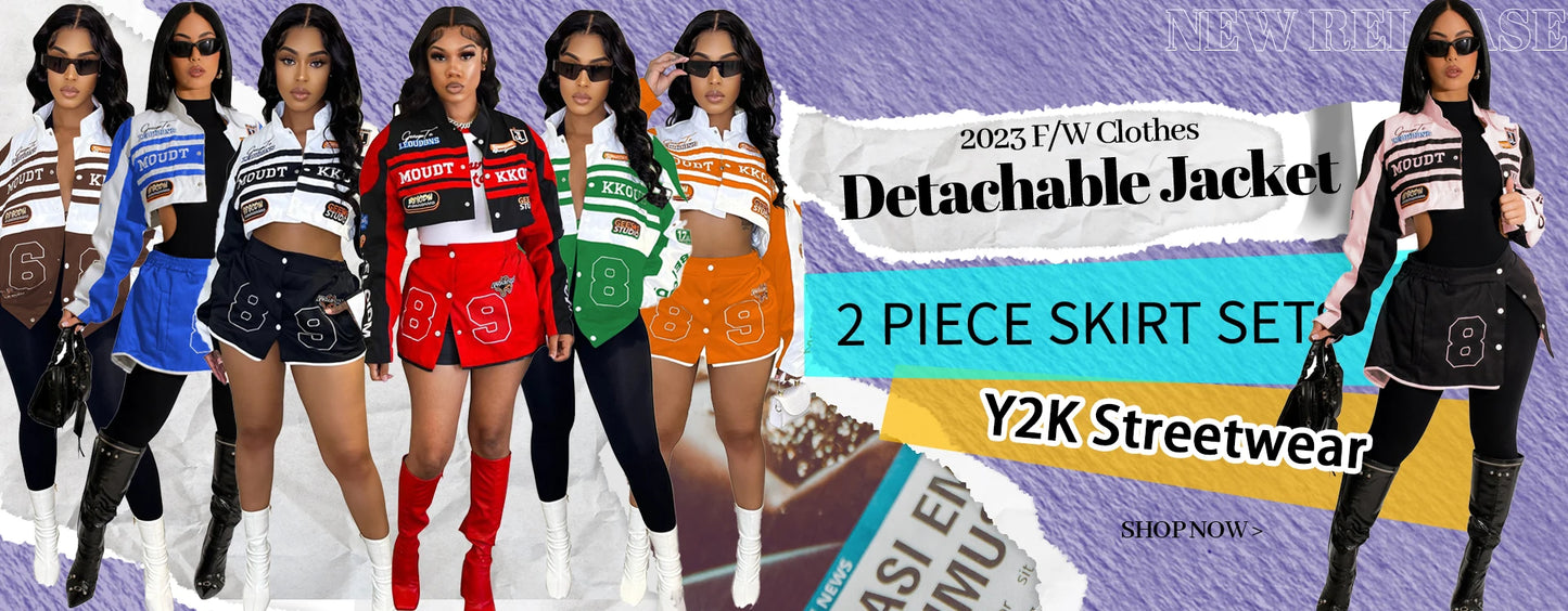 Cropped Fashion Jacket Women Crop Tops Y2K Streetwear Racer Baseball Jackets Letter Pleated Coats 2024 Fall Winter Clothes