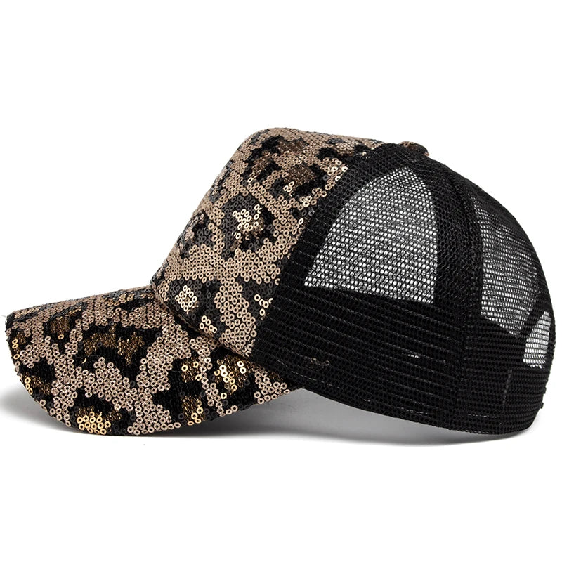 CNTANG New Women's Baseball Cap Summer Mesh Hat Fashion Leopard Spangle Design Hats For Woman Outdoors Sun Visor Adjustable