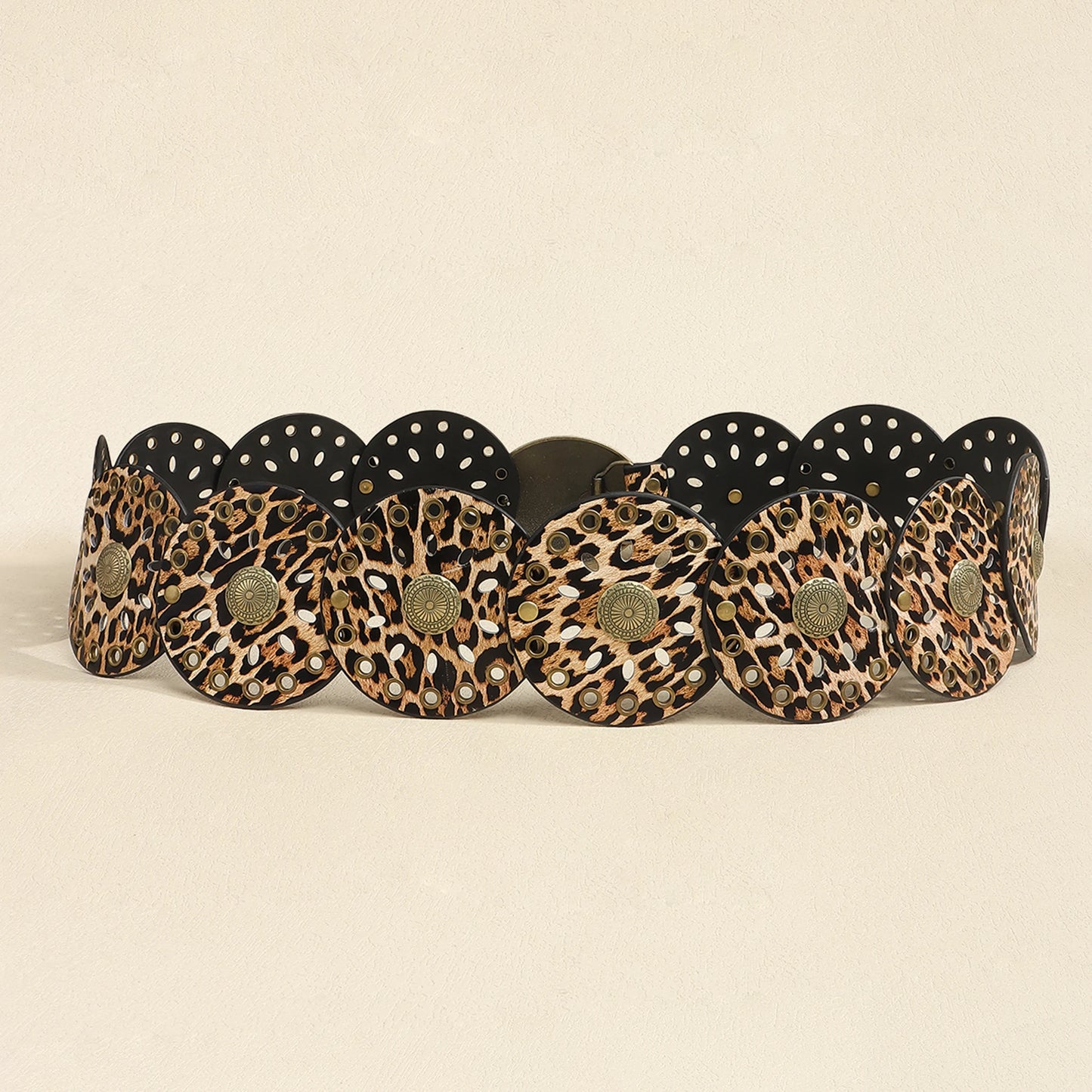 New rivet round piece ethnic style belt for women vintage with skirt pants waist cover Boho style patchwork belt