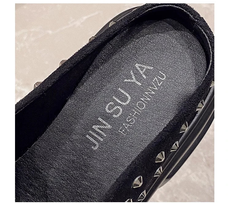 10CM New Rivet Platform Women Slippers Fashion Chunky High Heeled Sandals Comfort Roma Style Round Toe Slide Mule Shoes Summer