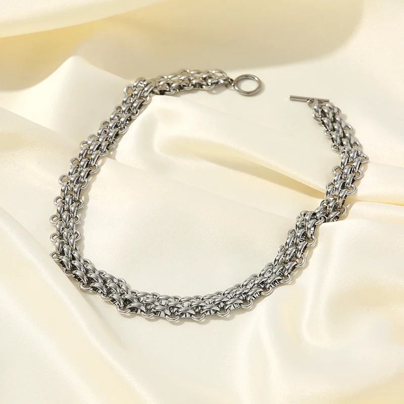 EILIECK 316L Stainless Steel Gold Silver Color Thick Chain Necklace For Women Fashion Cuban Neck Chain Waterproof Jewelry Gift