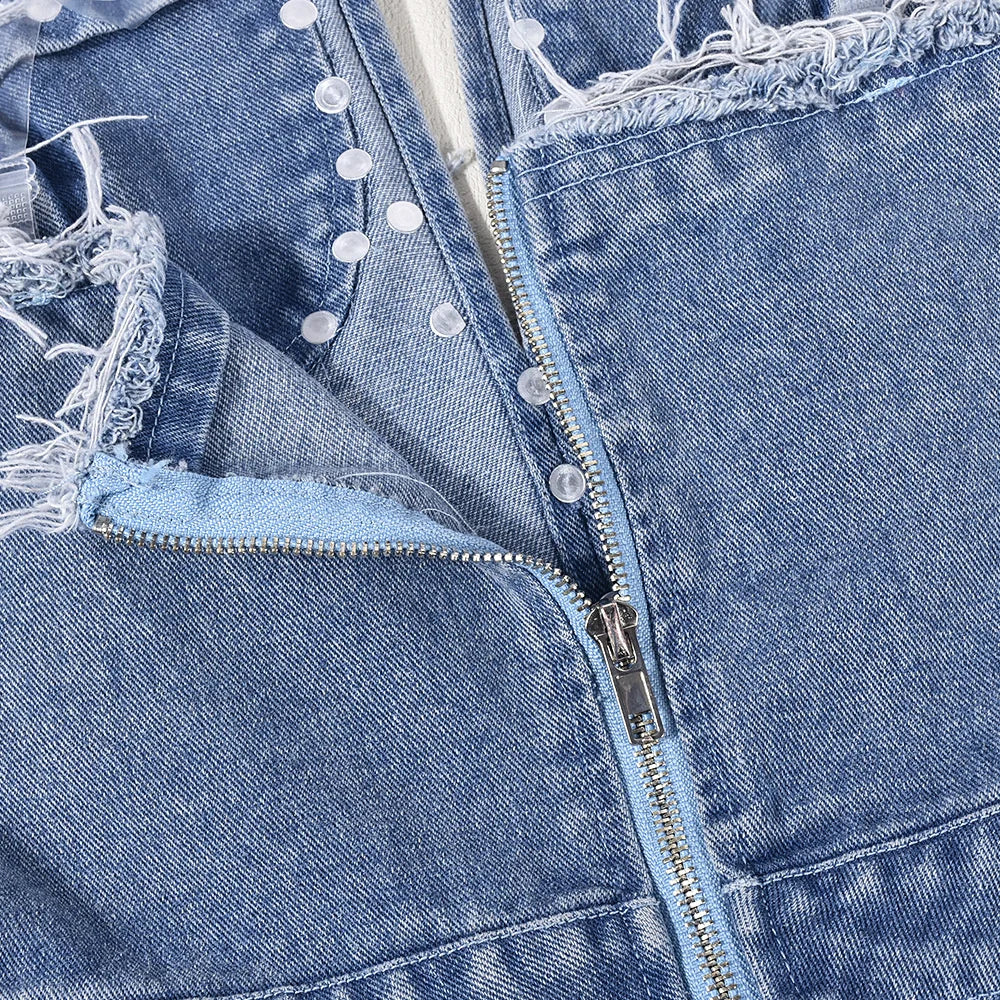 Sibybo Tassel Hollow Out Overalls For Women Studded Diamond Strapless Backless Jeans Street Fashion Trend Jumpsuite Femme