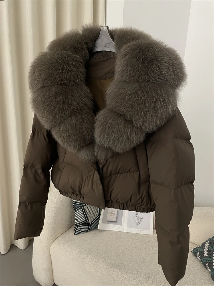 OFTBUY 2025 Big Natural Real Fox Fur Coat Women Autumn Winter Female 90% White Duck Down Jacket Feather Short Coat Thick Warm