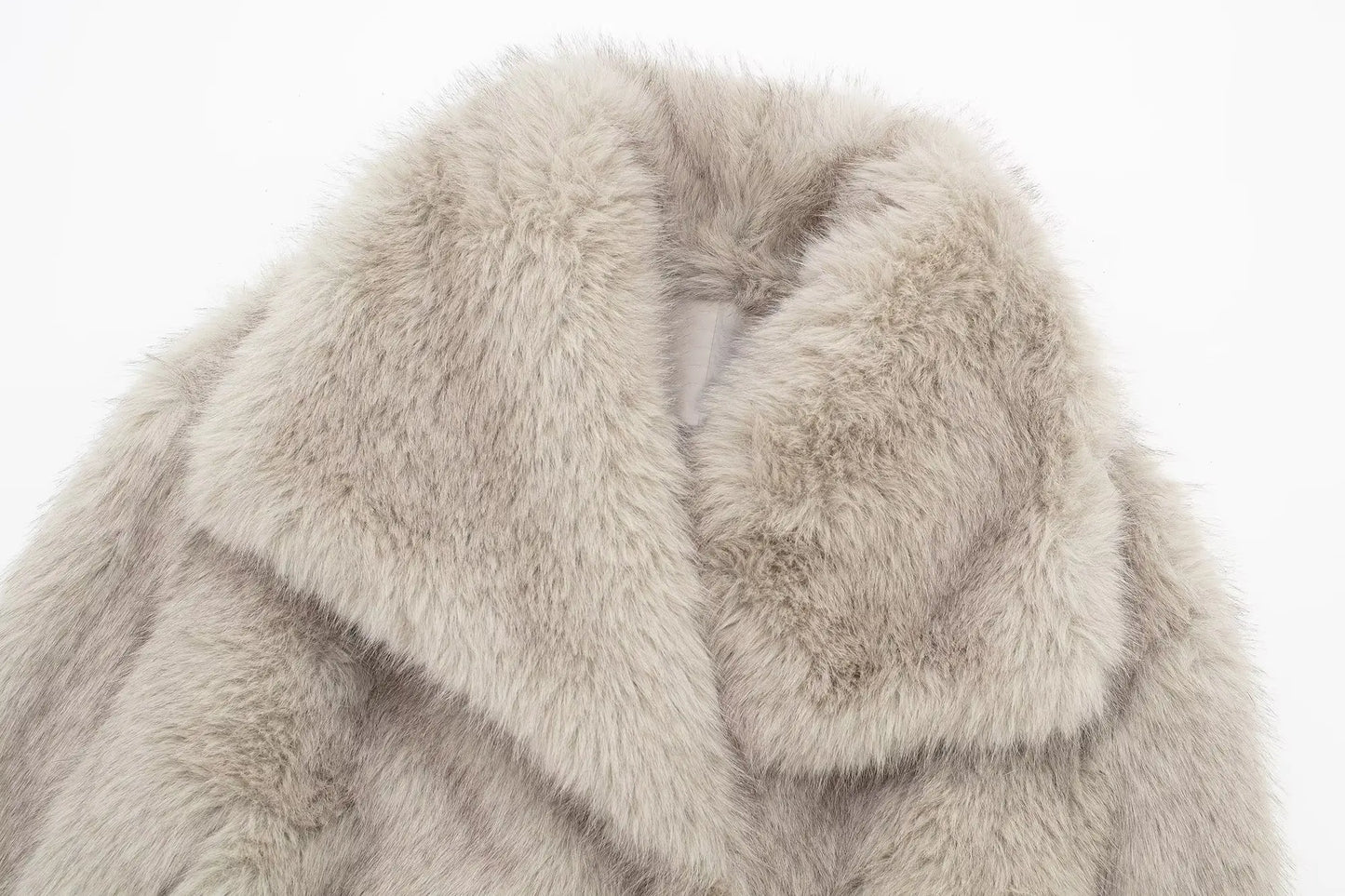 TRAFZA Female Vintage Artificial Fur Effect Coats Lapel Warm Plush Long Sleeves Hidden Buttons Autumn Winter Casual Outerwear
