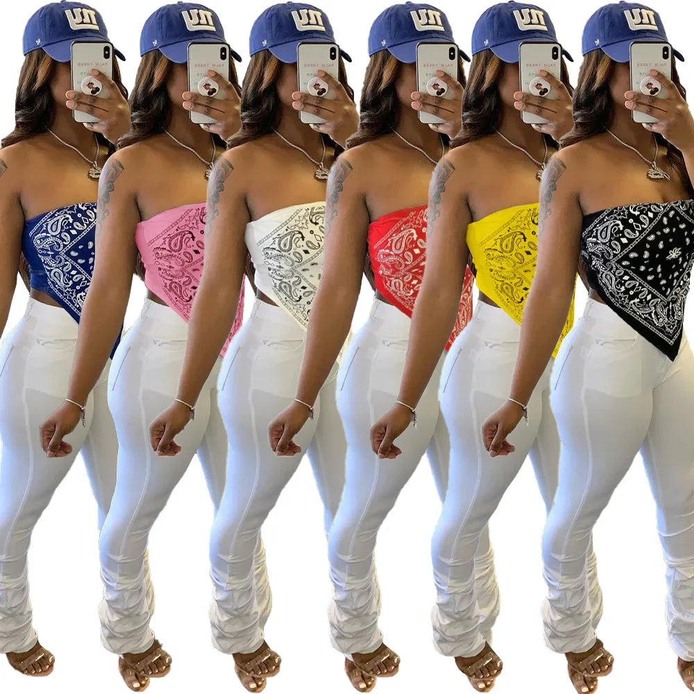 ANJAMANOR Cute Sexy Graphic Bandana Crop Top Women Clothing 2023 Summer Women Off Shoulder Backless Tank Tops D13-AI10